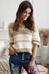 V-Neck Knitted Lantern Sleeve Pullover Sweater